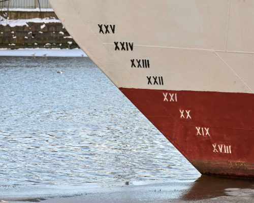 Old ship draft hull scale numbering distance waterline bottom keel ship water